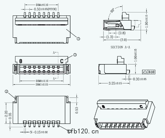 0.5-10p前(qián)插後翻(fān)fpc連(lián)接(jiē)器H1.0